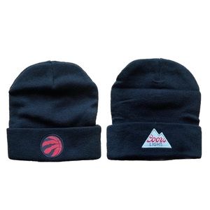 NWOT 2 Toronto Raptors Patch Coors Light Black Red Winter Beanies Toques Hats